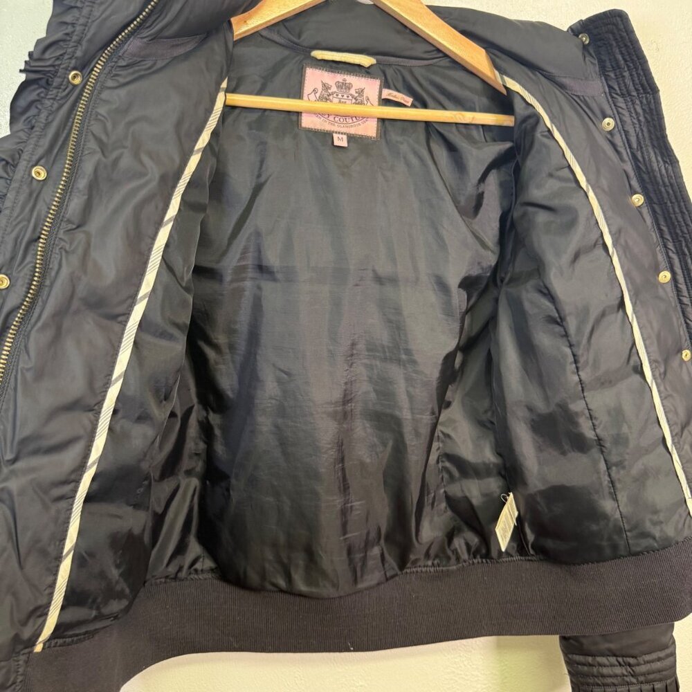 Juicy Couture Black Puffer Faux Fur Removable Hood Medium Y2K Gold Zip - Picture 6 of 16